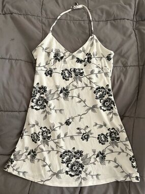 Vintage Charlotte Russe White Mini Dress with Black and Gray Floral Print